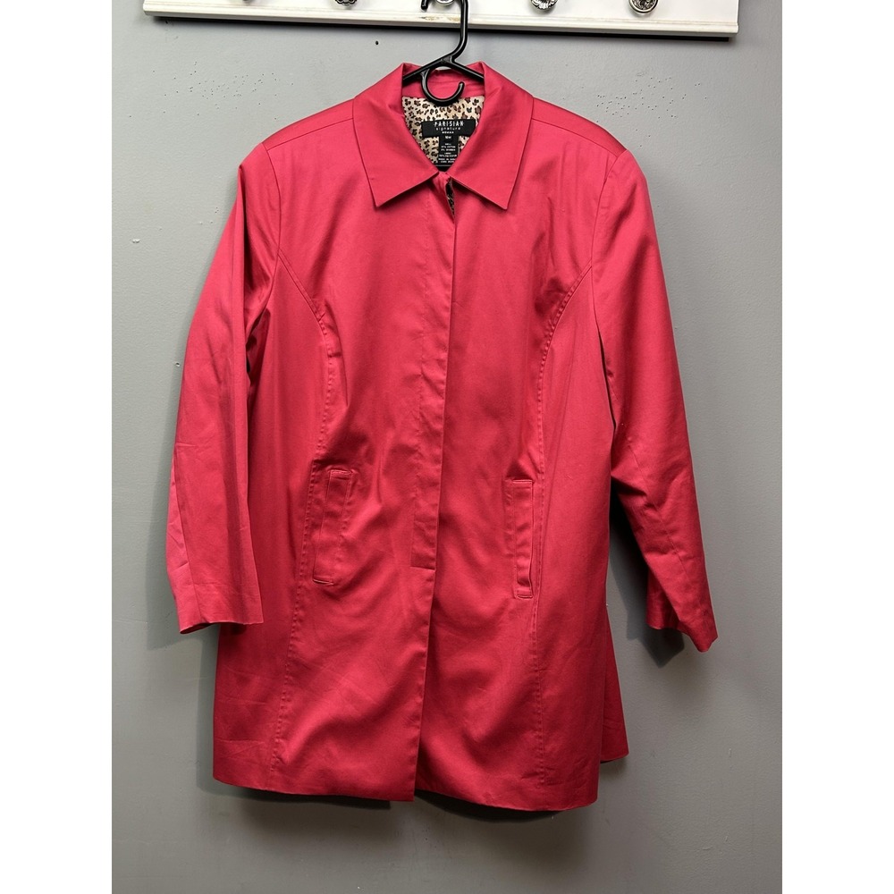 Parisian Signature Woman Coat Womens 16W Pink Red‎ Car Coat Leopard Lined Cotton